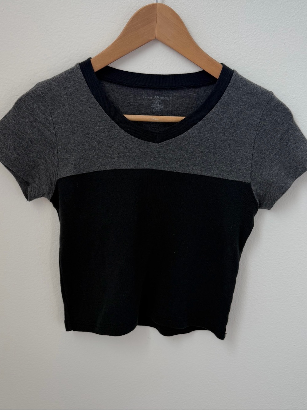 Brandy Melville Black Gray Colorblock Cropped Baby Tee